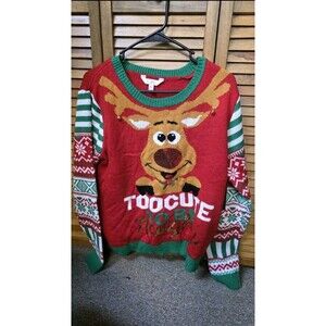 Junior/ Girls Too Cute To Be Naughty Ugly Christmas SWEATER XL 15-17